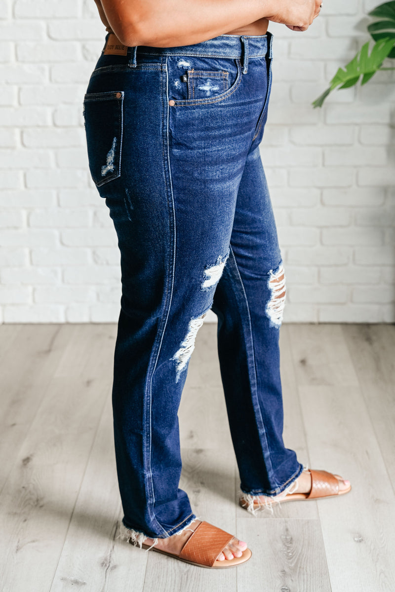 JUDY BLUE Montana High Rise Rigid Magic Distressed Straight Jeans