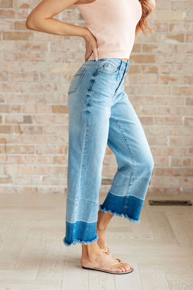 JUDY BLUE Olivia High Rise Wide Leg Crop Jeans in Medium Wash