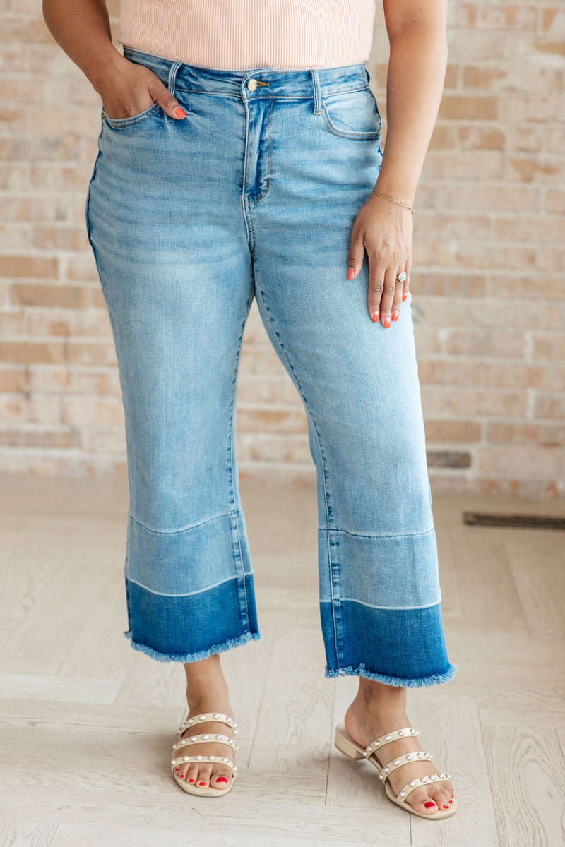 JUDY BLUE Olivia High Rise Wide Leg Crop Jeans in Medium Wash