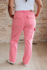 JUDY BLUE Peggy High Rise Cargo Straight Jeans in Pink