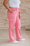 JUDY BLUE Peggy High Rise Cargo Straight Jeans in Pink