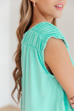 Ruched Cap Sleeve Top in Neon Blue