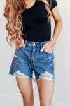 JUDY BLUE Samantha High Rise Rigid Magic Distressed Cutoff Shorts