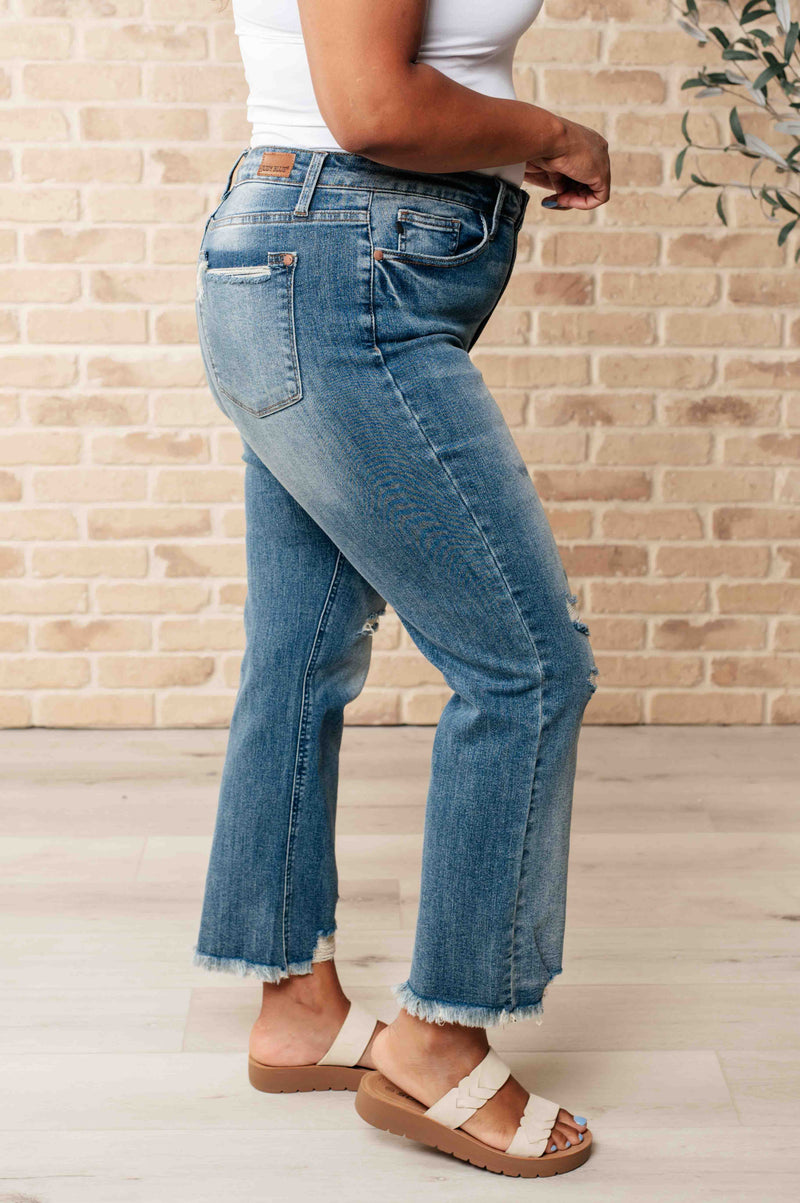 JUDY BLUE Sammy High Waist Distressed Crop Straight Leg Jeans