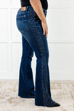 JUDY BLUE Shannon Mid Rise Rhinestone Detail Flare Jeans