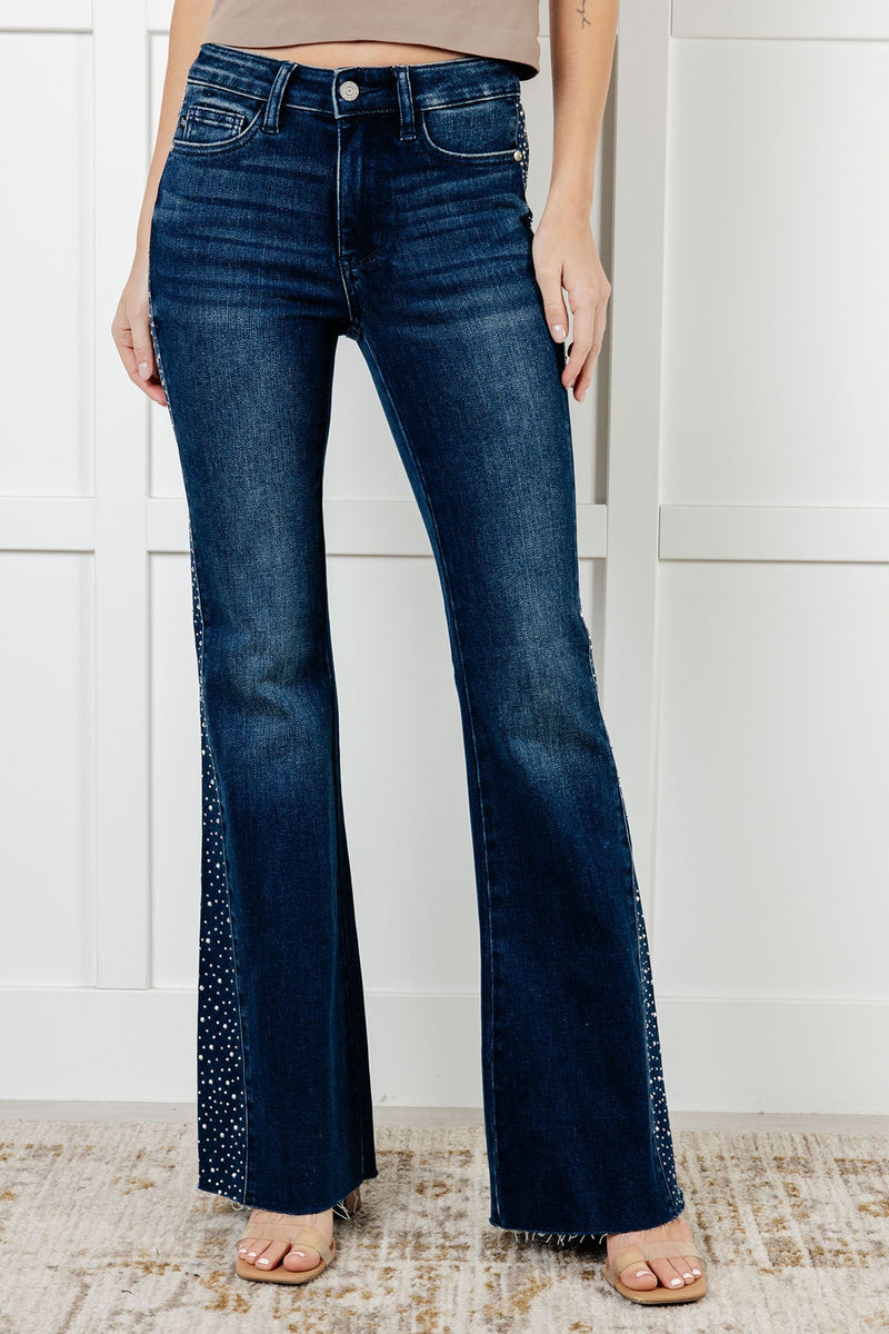 JUDY BLUE Shannon Mid Rise Rhinestone Detail Flare Jeans