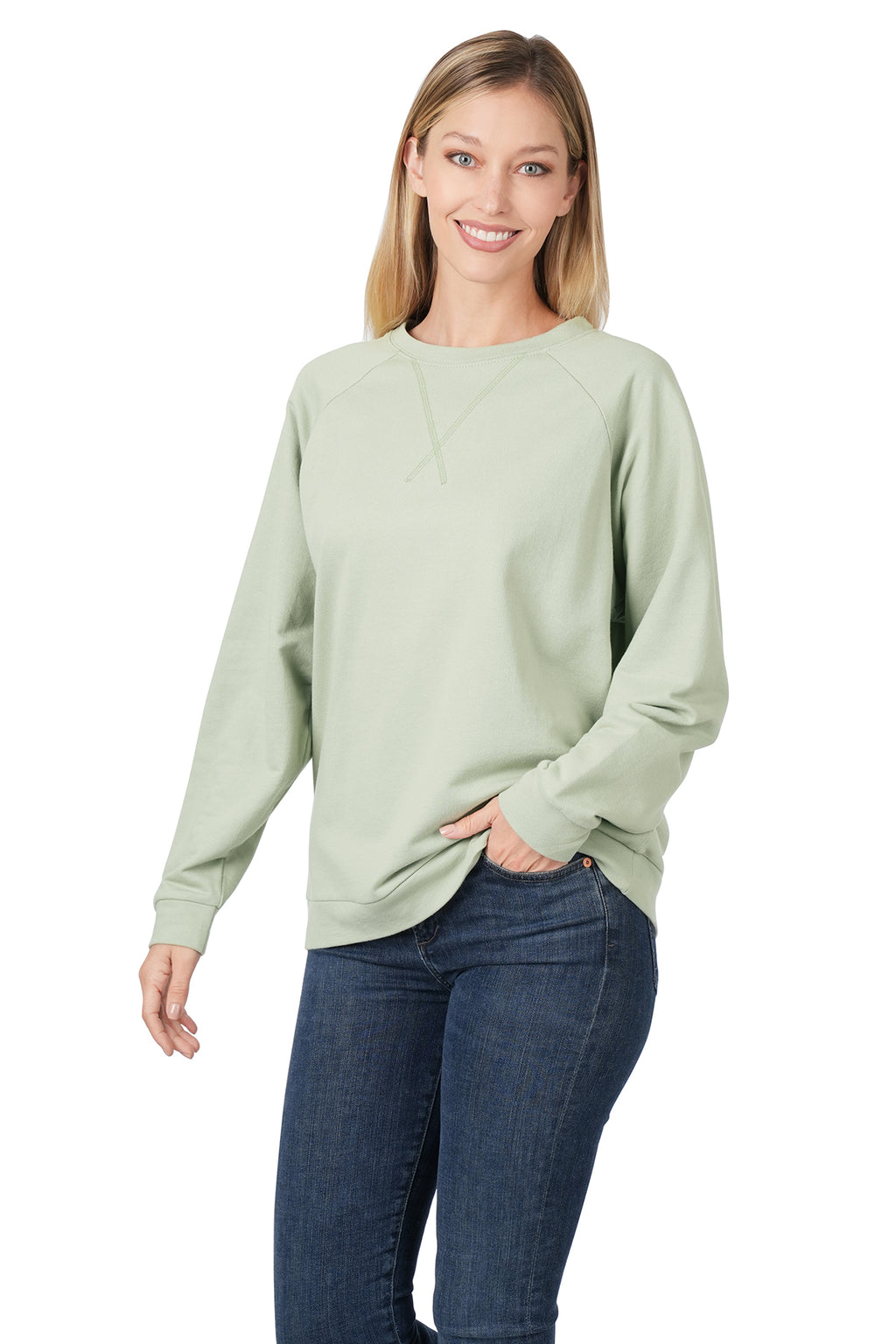 Cotton Terry Pullover- Light Sage