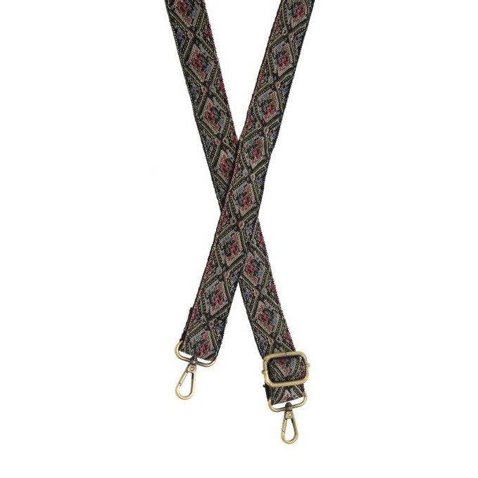 Woven Guitar Strap- Floral Needlepoint