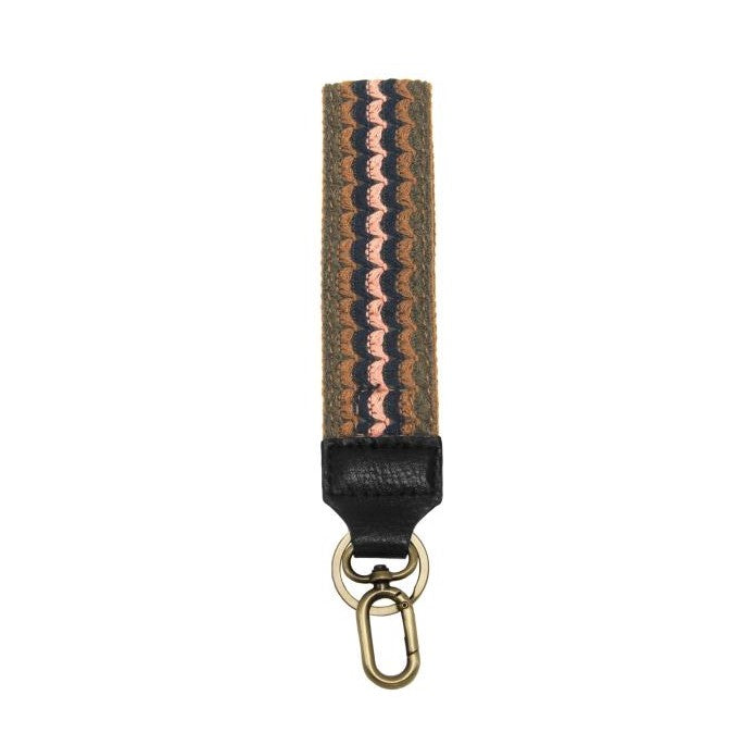 Woven Wristlet Keychain- Pink & Khaki