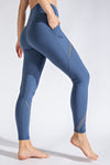 Blue Side Pocket Leggings- Mesh Detail