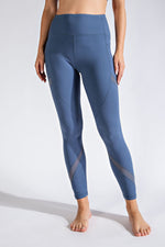 Blue Side Pocket Leggings- Mesh Detail