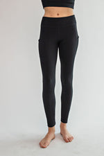 Nylon Rib Side Pocket Leggings- Black