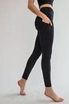 Nylon Rib Side Pocket Leggings- Black