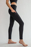 Nylon Rib Side Pocket Leggings- Black