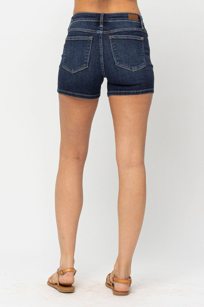 Judy Blue Classic Mid Rise Shorts- Dark Wash