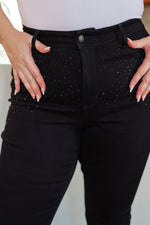 JUDY BLUE Reese Rhinestone Slim Fit Jeans in Black