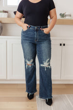 JUDY BLUE Rose High Rise 90's Straight Jeans in Dark Wash