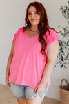 Ruched Cap Sleeve Top in Neon Pink