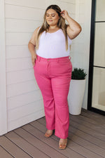 JUDY BLUE Tanya Control Top Faux Leather Pants in Hot Pink