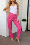 JUDY BLUE Tanya Control Top Faux Leather Pants in Hot Pink