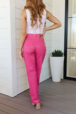 JUDY BLUE Tanya Control Top Faux Leather Pants in Hot Pink