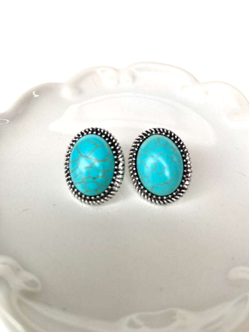 Turquoise Studs- Oval Textured